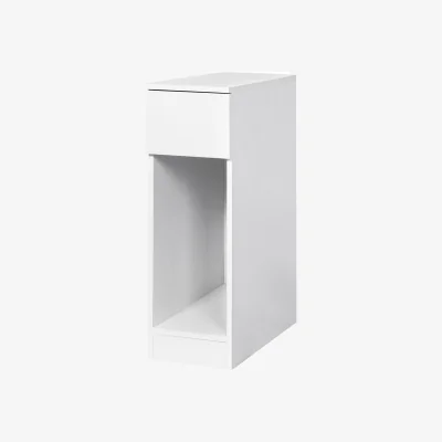 The Range Bedside Table Cabinet  Narrow Slim Side Cabinet Drawer Open Shelf - White