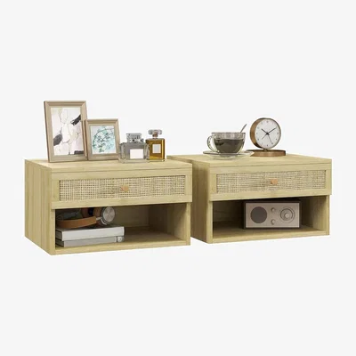 The Range Set of 2 Rattan Floating Bedside Tables - Natural