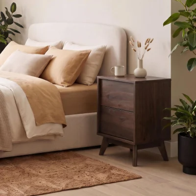 The Range Vienne 2 Drawer Wood Effect Bedside Table - Walnut