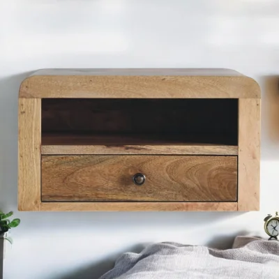 The Range Solid Wood Chunky Oak-ish Floating Bedside - Brown