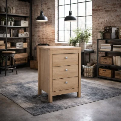 The Range Gossmere Hickory Oak Effect Bedside Table, 3 Drawers - Neutral