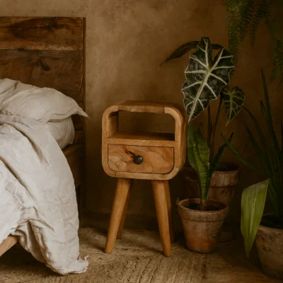 The Range Cagliari Small Mango Wood Bedside Table with Drawer and Shelf - Brown