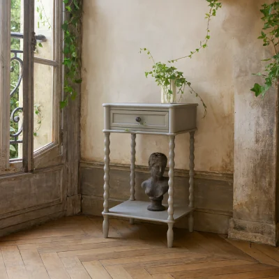 The Range Thuy Wooden Bedside Table with Drawer and Lower Shelf - Grey