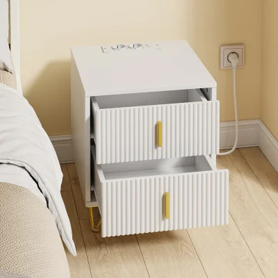 The Range Nightstand Bedside Table with 2 Drawers and Charging Station - White