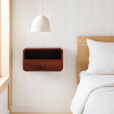 The Range Bologna Large Floating Bedside Table Solid Mango Wood Chestnut Gloss - Brown