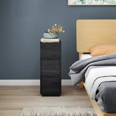 The Range Slim Bedside Table Storage Nightstand with 2 Drawers  Open Shelf - Black