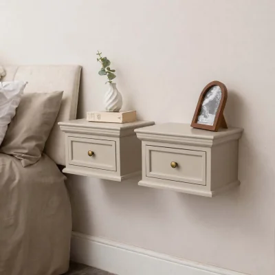 The Range Pair Of Taupe-Grey Wall Mounted Bedside Tables - Daventry Taupe-Grey Collection