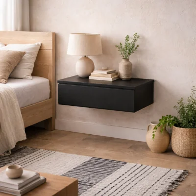 The Range Wyld Haus Hereford Black Wall-Mounted Bedside Table, 1 Drawer - Black