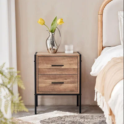The Range komore Wooden Bedside Table with 2 Drawers - Brown
