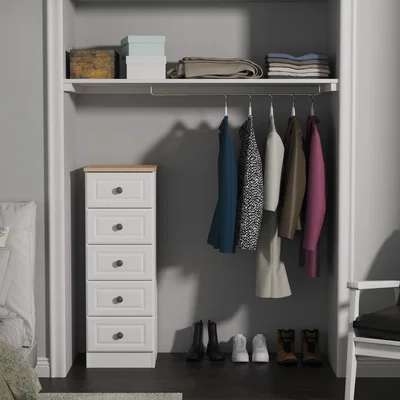 The Range Norfolk Fully Assembled 5 Drawer Bedside Cabinet - White Ash & Bardolino Oak