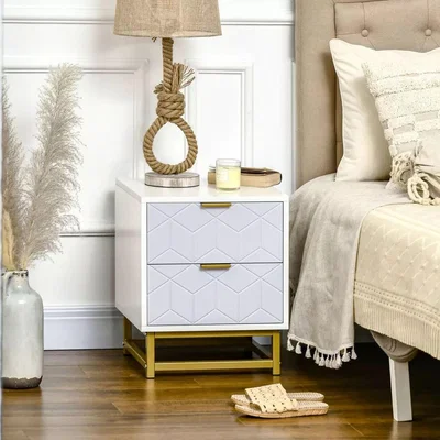 The Range Geo Scandi Bedside Table - White and Gold