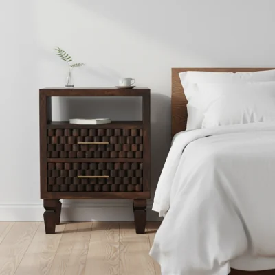 The Range Solid Wood Cadiz Carved Bedside Table - Brown