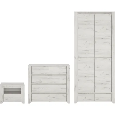 The Range Angel Package - 1 Drawer Bedside Cabinet + 2+3 Chest of Drawers + 2 Door 2 Drawer Fitted Wardrobe - White