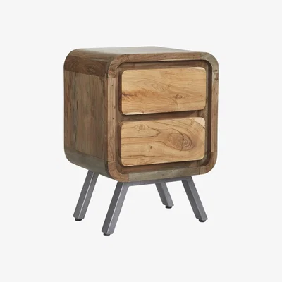 The Range Retro Metal and Wood 2 Drawer Bed Side Table - Brown