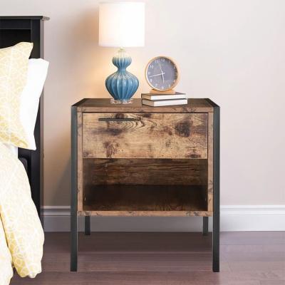 The Range Retro Style Bedside Table with Drawer Open Front Storage Compartment - Brown