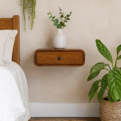 The Range Udine Wall Mounted Mango Wood Bedside Table with Drawer Chestnut - Brown