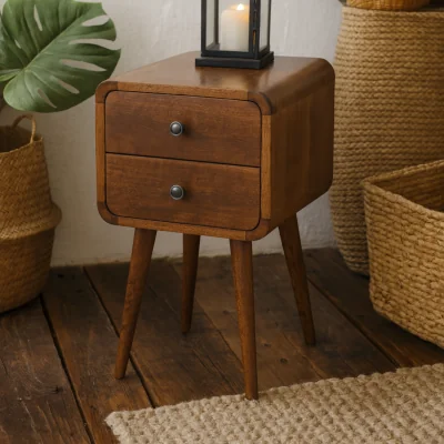 The Range Venzone Mini Chestnut Mango Wood Bedside Table 2 Drawers - Brown