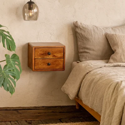 The Range Cortina Solis Collection 2 Drawer Mango Wood Wall Mounted Bedside Table Chestnut - Brown