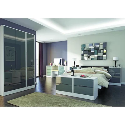The Range Monaco Ready Assembled SMART 3 Drawer Bedside Cabinet - Grey Gloss & White Matt