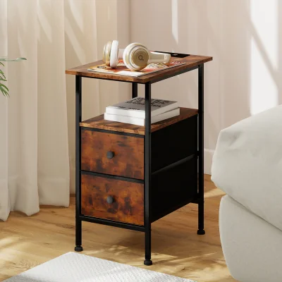 The Range Bedside Table Cabinet Storage Nightstand Charging Station 2 Drawers - Brown