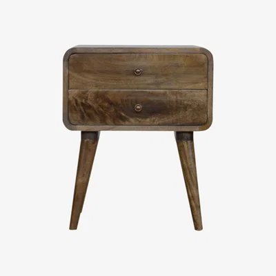 The Range Curved Classic Grey Washed Mango Wood Bedside Table With 2 Drawer - Brown