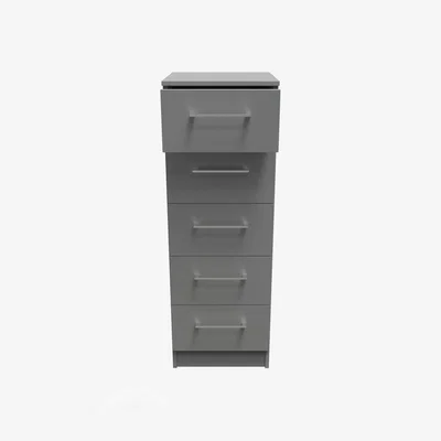 The Range Worcester Ready Assembled 5 Drawer Bedside Cabinet - Uniform Gloss & Dusk Grey