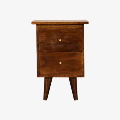 The Range Mango Wood Bed Side Table with Two Drawers in Warm Chestnut Finish - Brown