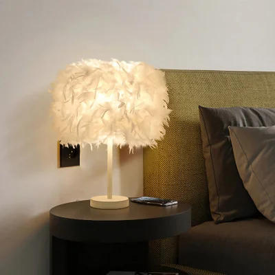 The Range Modern Style Feather Bedside Table Lamp - White