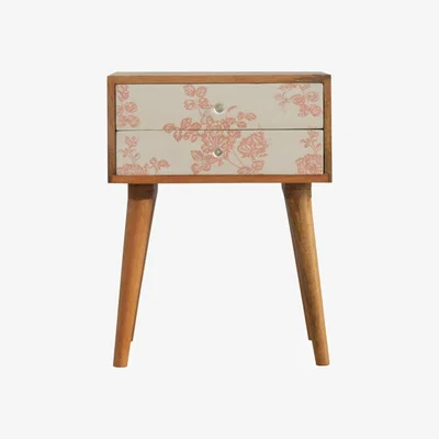 The Range Pink Floral Screen Printed Bedside Table - Red