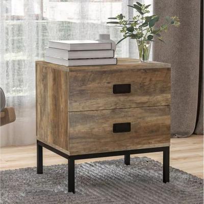 The Range Industrial Wooden Bedside Table - Brown and Metal