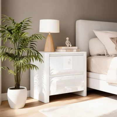 The Range Ardenza White High Gloss 2 Drawer Bedside Cabinet  - White & White Gloss