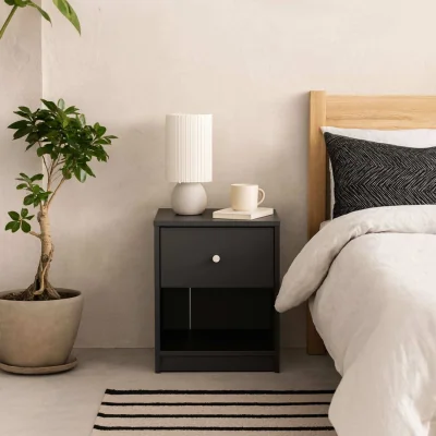 The Range Kaohsiung Dark 1 Drawer Bedside Table - Black