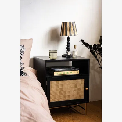 Rockett St George Black & Gold Rattan Bedside Table