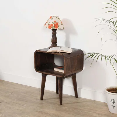 The Range Franklin Dark Mango Wood Bedside Open Curve Edges Table - Wood