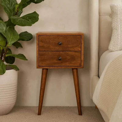 The Range Olbia Mini 2-Drawer Bedside Table, Chestnut Mango Wood - Brown