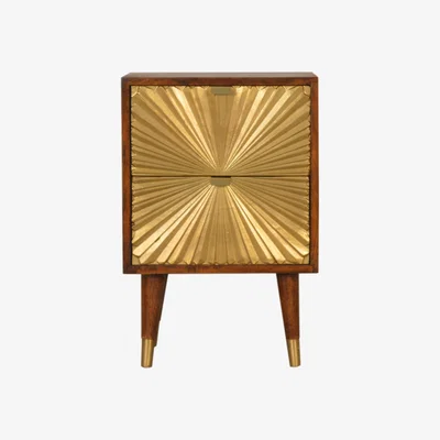The Range Manila Gold Brass 2 Drawer Mango Wood Bedside Table - Yellow