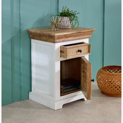 The Range Alfie Solid Mango Wood Bedside Cabinet 1 Drawer  1 Door - White