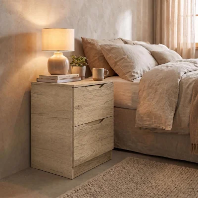 The Range FWStyle Luno Oak 2 Drawer Bedside Table Modern Deep Design - Oak
