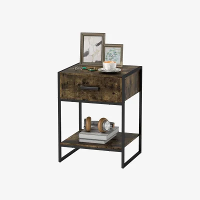 The Range Industrial Bedside Table Nightstand With Drawer and Shelf - Rustic Brown