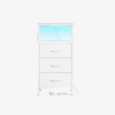 The Range Two LED charging bedside tables with drawers  - white