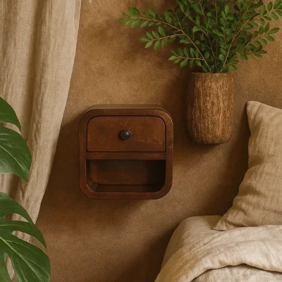 The Range Cagliari Small Curved Chestnut Bedside Table with Open Slot - Brown