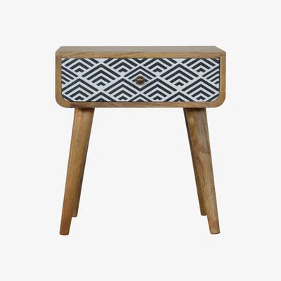 The Range Monochrome Print Wood Bedside Table - Black