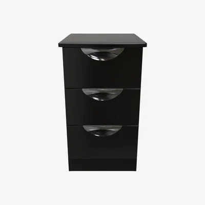 The Range Camden Ready Assembled 3 Drawer Bedside Cabinet - Black Gloss & Black