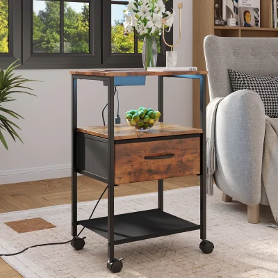 The Range Lifeideas Bedside Nightstand with Charging Station and LED Lighting - Dark Brown & Black