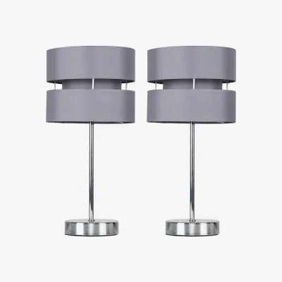 The Range Chrome Bedside Table Lamps With Grey Shades - Set of 2 - Silver