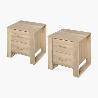 The Range 2 Drawer Natural Wooden Bedside Table with Drawers - Natural