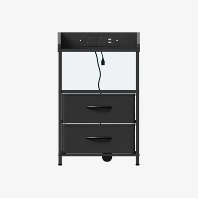 The Range Black Bedside Table with LED and Charging - Black