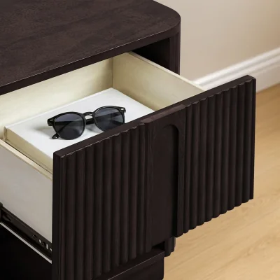 The Range Reeded Bedside Table with Shelf and Push-Open Drawer - Black