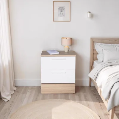 The Range FWStyle 2 Drawer Bedside Table Matt White and Oak Deep Design - White