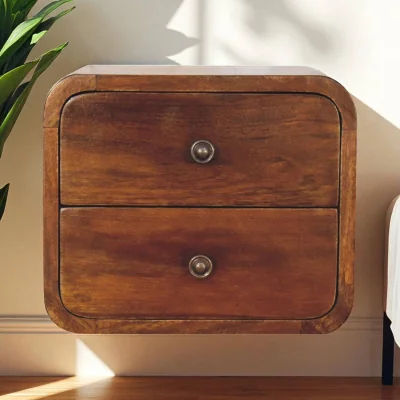The Range Solid Wood Floating Mini Chestnut Bedside - Brown